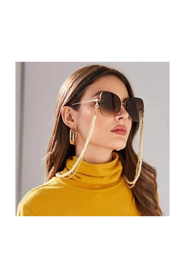IYOU Chaîne de lunettes de soleil tendance dorée avec perles pour femme et fille