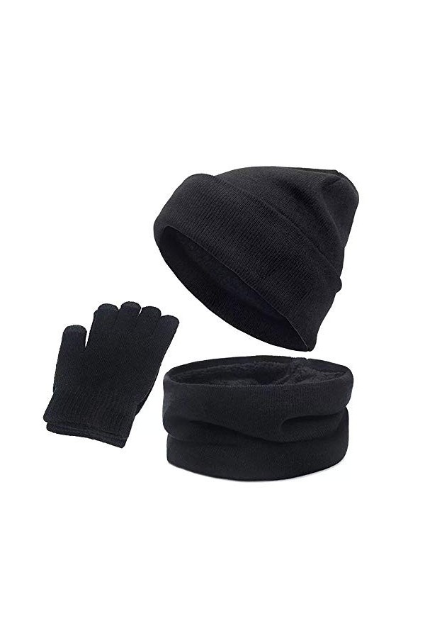 Ensemble Hiver Bonnet écharpe GantsTricotés Ensemble dhiver 3 en 1，Bonnet écharpe Gants décran Tactile pour en Plein air et