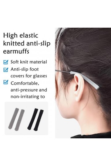 Wnddle 2 Paires Protege Branche Lunette, Couvre Branche Lunette en Tissu de Coton Tricoté Doux, Antidérapant Lunettes Tricot,