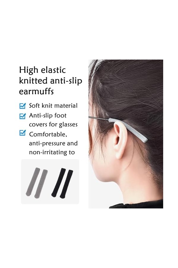 Wnddle 2 Paires Protege Branche Lunette, Couvre Branche Lunette en Tissu de Coton Tricoté Doux, Antidérapant Lunettes Tricot,