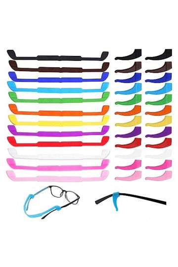 TSHAOUN 12 Pack Anti Slip Lunettes Sangles avec 12 Paires Crochets Oreille, sangles de lunettes antidérapantes en silicone,Po