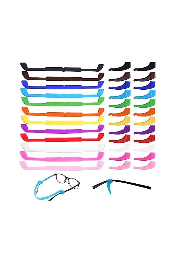 TSHAOUN 12 Pack Anti Slip Lunettes Sangles avec 12 Paires Crochets Oreille, sangles de lunettes antidérapantes en silicone,Po