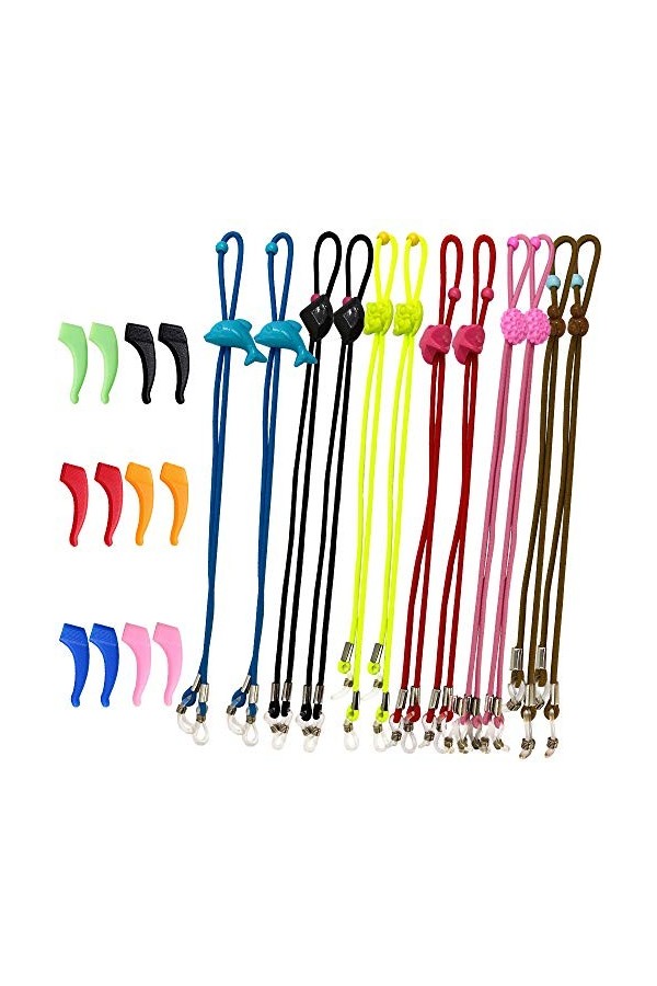 SENHAI 12pcs sangle de lunettes pour enfants & 6 paires de crochets doreille en silicone, Sangles de lunettes de sport ajust
