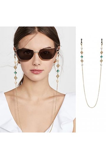 Sethexy Or Femmes Chaîne de lunettes Mode perle Chaîne de masque facial Trèfle Chaîne de lunettes de soleil Cristal Accessoir