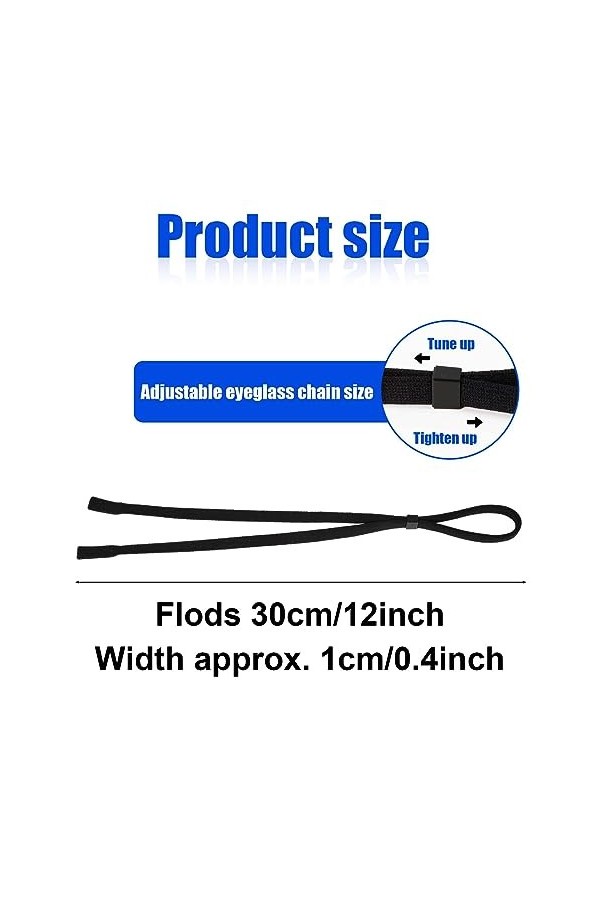 BOXOB 6pcs Sangles de Lunettes Réglables, Lunettes Cordon Retenue de Lunettes Ficelle de Lunettes Noir Retenues de Lunettes p