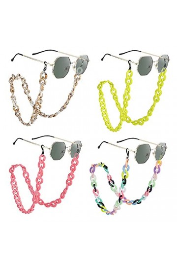 4 Pièces Acrylique Chaîne de Lunettes, Multicolore Chaîne de Lunettes de Soleil, Ajustement Universel Corde de Lunettes, sang
