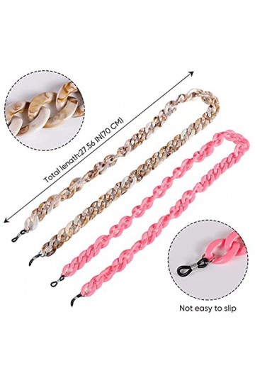 4 Pièces Acrylique Chaîne de Lunettes, Multicolore Chaîne de Lunettes de Soleil, Ajustement Universel Corde de Lunettes, sang