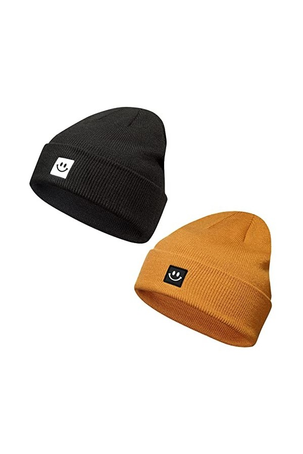 Rayson Bonnet dhiver pour Homme et Femme Tricot Bonnet Unisexe Respirant Le Sport Ski Taille Unique Casquette Noir+Marron 