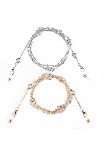 Zeayebsr 2 Pcs Chaîne Lunettes Femmes, Chaînes de Lunettes cordon lunettes femme Élégant Retenue de Lunettes Perles Support d