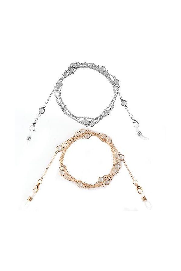 Zeayebsr 2 Pcs Chaîne Lunettes Femmes, Chaînes de Lunettes cordon lunettes femme Élégant Retenue de Lunettes Perles Support d