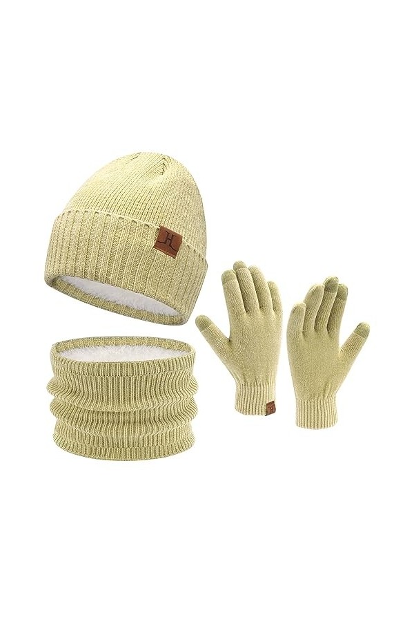 Femme Homme Hiver Bonnet Chapeau Écharpe Écran Tactile Gants Ensemble Chaud Chenille Polaire Doublé Casquette Cache Cou Gant 