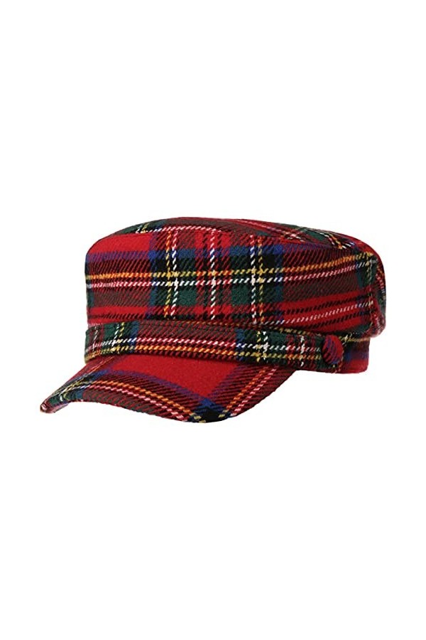 Lipodo Casquette Marin Tartan Écossais Femme - Baker Boy de avec visière, Doublure Automne-Hiver - S 55-56 cm Rouge