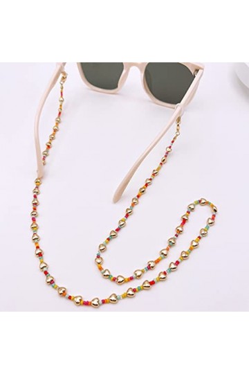 vreplrse 2 pièces chaîne de lunettes détachable décoratif forme de coeur mignon coloré lunettes de soleil cordon accessoires 