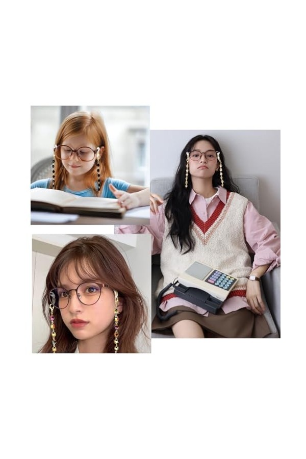 PLABBDPL 3 Pcs Chaîne de Lunettes Femmes Perlée, Lanière de Lunettes,Cordon Lunettes Perles pour Lunettes pour Lunettes, Lune