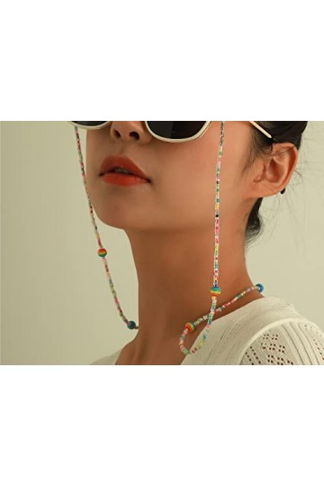 EVSER Chaînes de Lunettes de Sangle for Femmes Crochets doreille antidérapants perlés et Cordon de Lunettes élégant en Silic