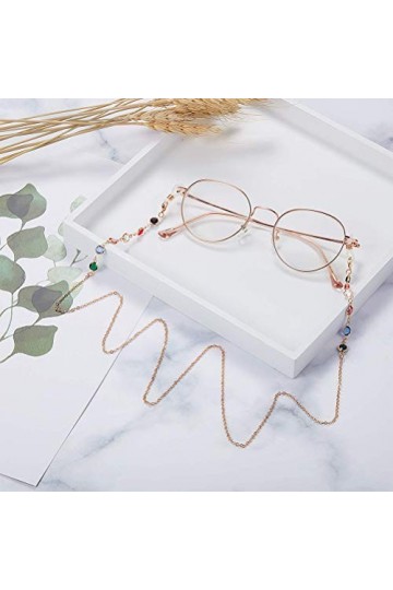 GOTOTOP Chaînes de Lunettes, Cordons de Lunettes, Longes de Lunettes de Lecture, Métal Durable + Caoutchouc, Perles Colorées 