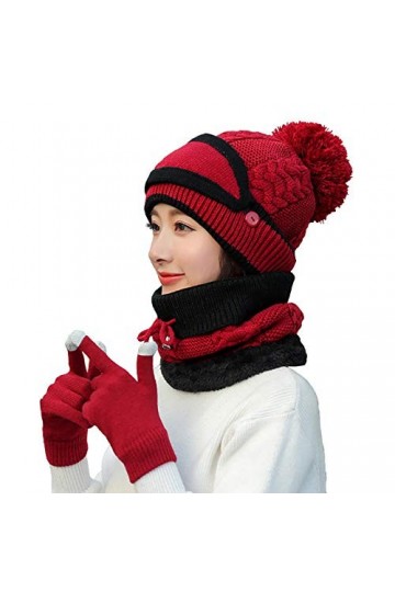 Krrinnhy Tricotés Ensemble dhiver Bonnet Écharpe 3 en 1 avec Masque Détachable Et Écharpe en Cercle Casquette De Ski Mode Ga