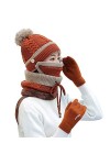 Krrinnhy Tricotés Ensemble dhiver Bonnet Écharpe 3 en 1 avec Masque Détachable Et Écharpe en Cercle Casquette De Ski Mode Ga