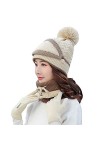 Krrinnhy Tricotés Ensemble dhiver Bonnet Écharpe 3 en 1 avec Masque Détachable Et Écharpe en Cercle Casquette De Ski Mode Ga