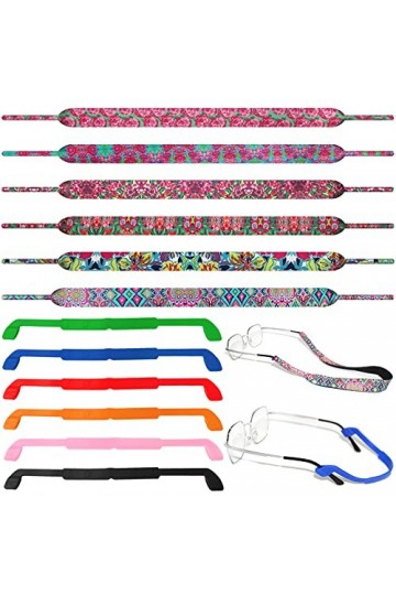 FineGood Lot de 12 sangles de lunettes, sangle de lunettes de soleil réglable, cordon de lunettes flottant en néoprène