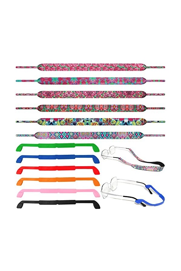 FineGood Lot de 12 sangles de lunettes, sangle de lunettes de soleil réglable, cordon de lunettes flottant en néoprène