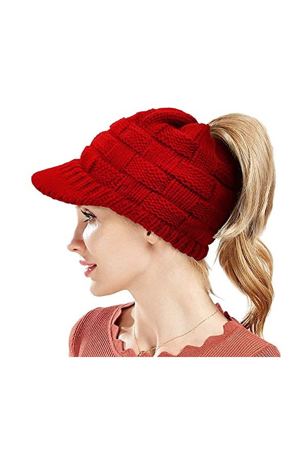 WKTRSM Bonnets Femme Hiver Chapeaux Tricotés Cap Chaud Beanie Caps Baggy Crochet Ski Tricot Bonnet Chapeau Rouge 