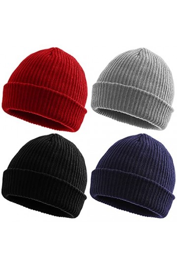 4 Pièces Bonnet Chapeau Tricot pour Homme Femme, Chaud et Doux Hiver Casquette à Revers Slouch Knitted Beanie Hats