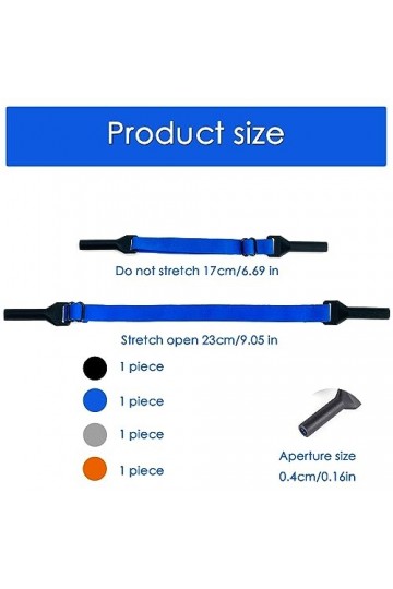 Lot de 4 cordons à lunettes Elastic Cordon lunettes de Sport Crochets Antidérapant de Lunettes Silicone Polyester Gris Noir O