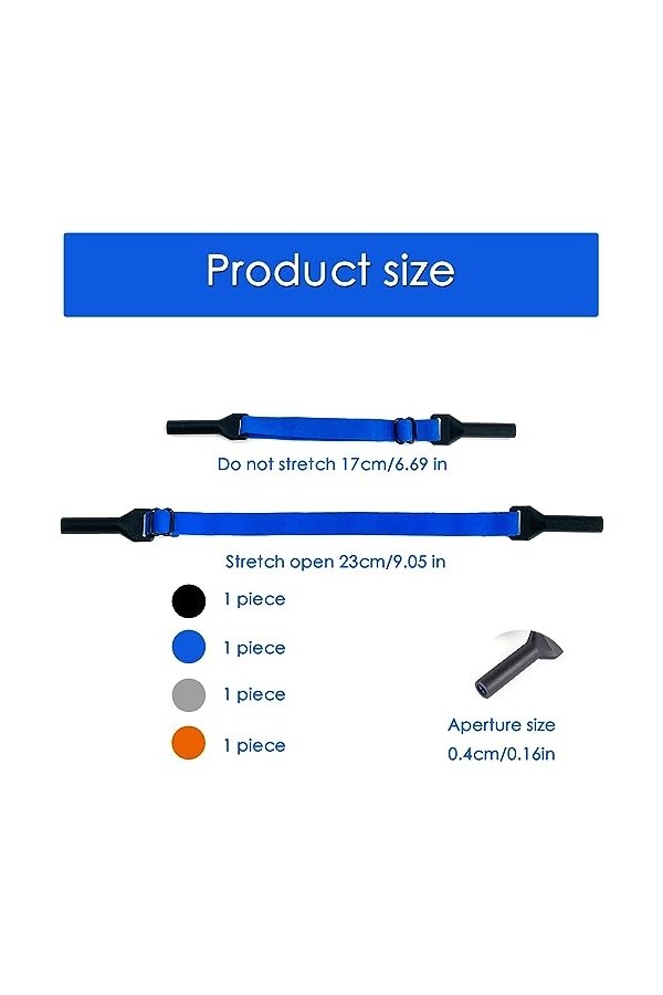 Lot de 4 cordons à lunettes Elastic Cordon lunettes de Sport Crochets Antidérapant de Lunettes Silicone Polyester Gris Noir O