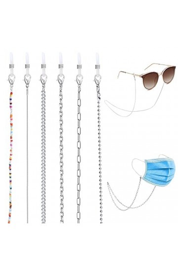 JeryWe 6PCS Chaîne Lunette Femmes Hommes Acier Inoxydable Attache pour Lunettes de Soleil Lunettes chaîne Sangle Masque Colli