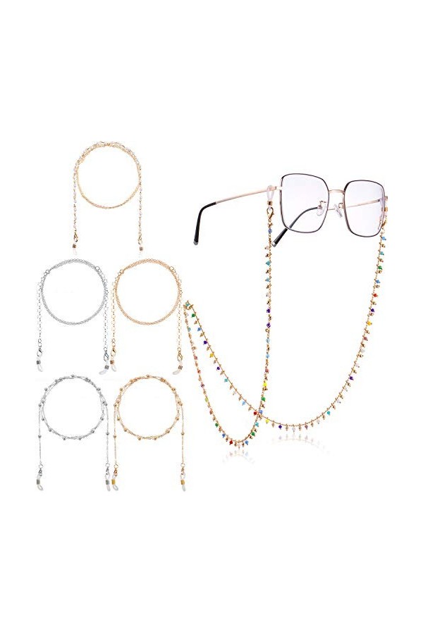 6 Pièces Chaînes de Lunettes Perlées Support de Sangle de Lunettes Longe de Couverture de Visage Support de Lunettes Perlé Sa