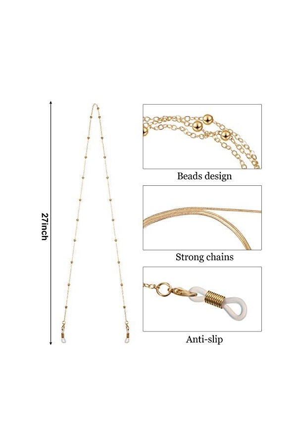 6 Pièces Chaînes de Lunettes Perlées Support de Sangle de Lunettes Longe de Couverture de Visage Support de Lunettes Perlé Sa