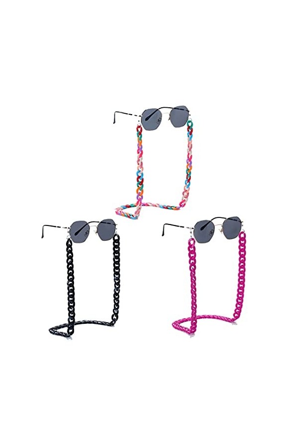 LIPIODOL 3 Pcs Chaîne pour lunettes en acrylique pour diverses modèles et colliers Chaîne pour lunettes de lecture pour femme