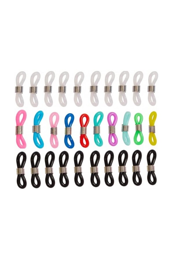 Lot de 60 embouts de chaîne de lunettes réglables en silicone antidérapant pour chaîne de lunettes de soleil - 20 x 6 mm - Co