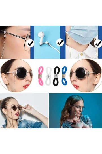 Lot de 60 embouts de chaîne de lunettes réglables en silicone antidérapant pour chaîne de lunettes de soleil - 20 x 6 mm - Co