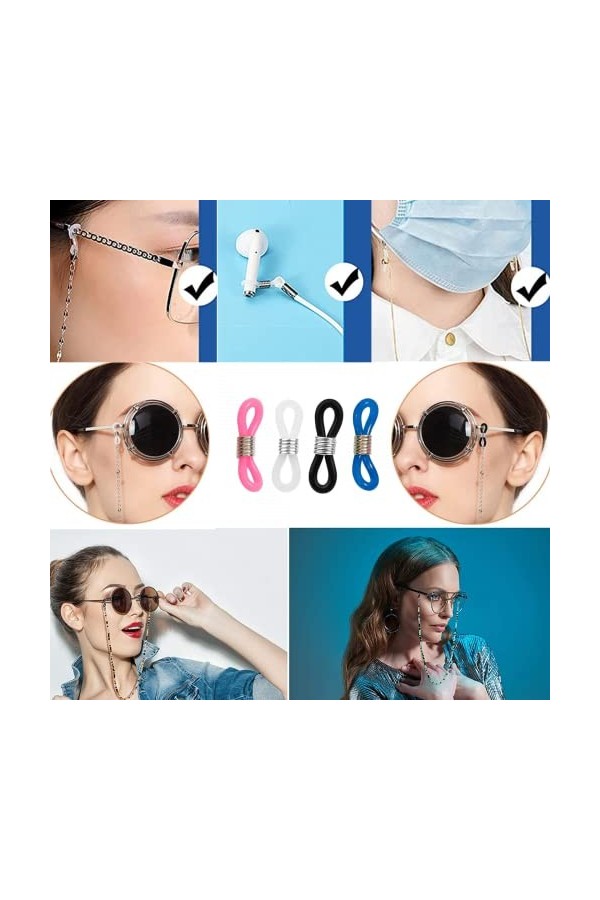 Lot de 60 embouts de chaîne de lunettes réglables en silicone antidérapant pour chaîne de lunettes de soleil - 20 x 6 mm - Co