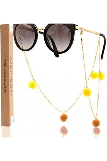 GERNEO - Tel Aviv - Chaîne à lunettes de qualité supérieure en différentes couleurs - plaqué or - chaîne avec pompons en velo
