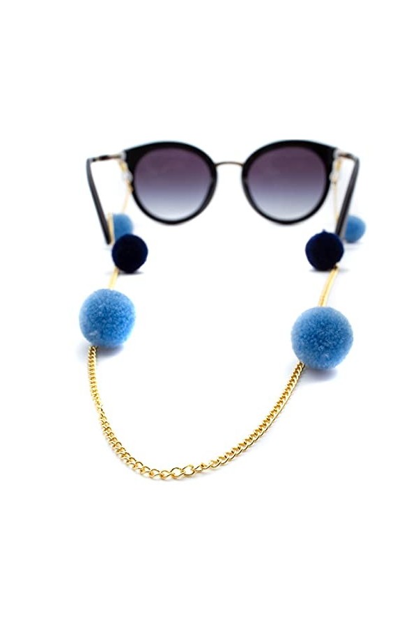 GERNEO - Tel Aviv - Chaîne à lunettes de qualité supérieure en différentes couleurs - plaqué or - chaîne avec pompons en velo