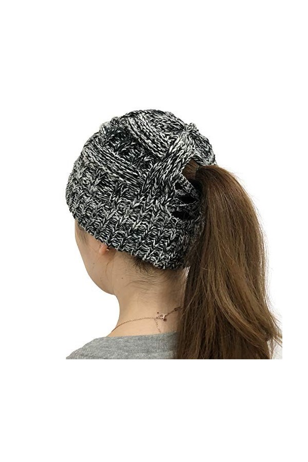 JFAN Femmes Tricot Chapeau Chaleur dhiver Bonnet Doux Caps Chapeau Queue Cheval Tressée Casquette Taille Unique Beige