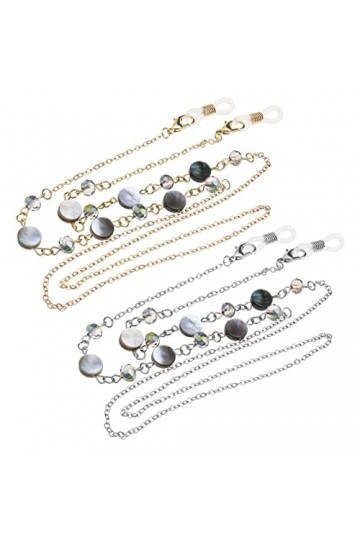 Lot de 2 chaînes de lunettes de soleil tendance en forme de coquillage de cristal antidérapant pour femmes et filles