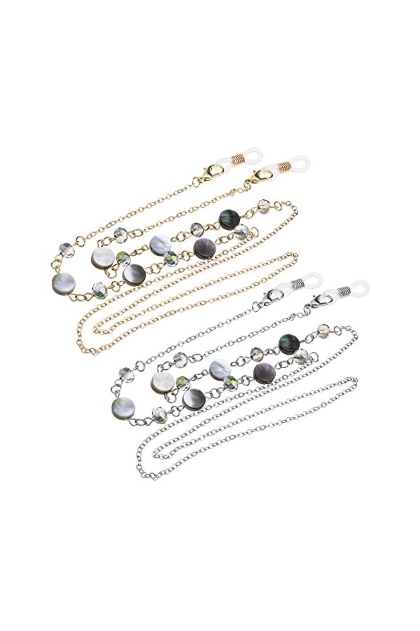 Lot de 2 chaînes de lunettes de soleil tendance en forme de coquillage de cristal antidérapant pour femmes et filles