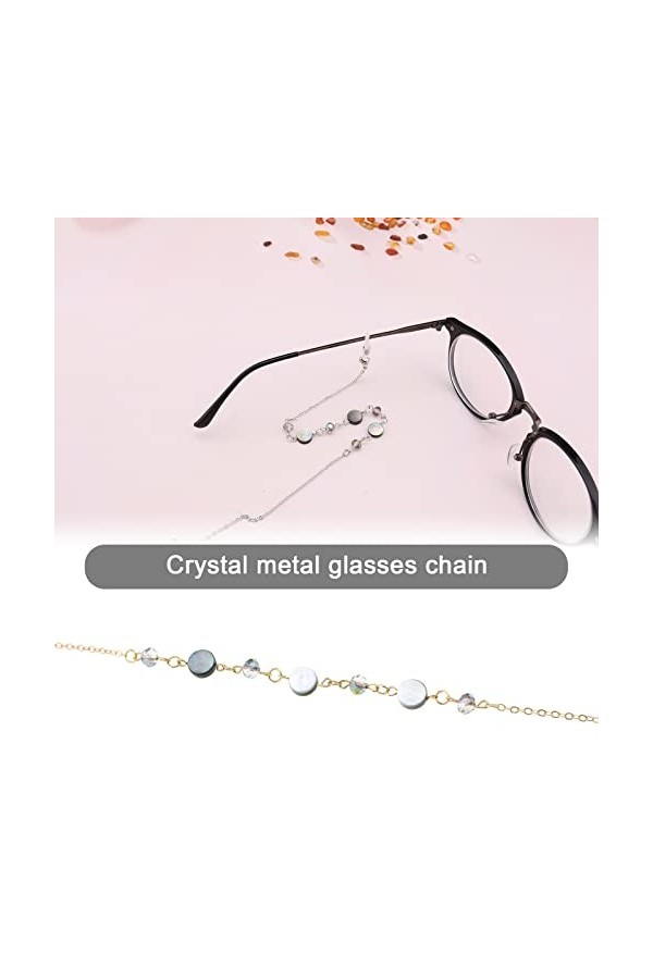 Lot de 2 chaînes de lunettes de soleil tendance en forme de coquillage de cristal antidérapant pour femmes et filles