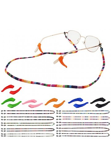 AFUNTA Lot de 10 sangles de lunettes réglables colorées avec 6 paires de crochets antidérapants pour les oreilles, cordon sou