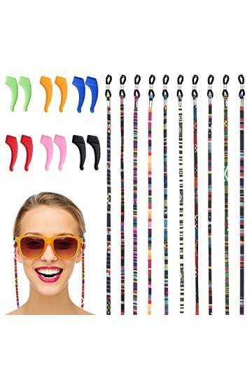 AFUNTA Lot de 10 sangles de lunettes réglables colorées avec 6 paires de crochets antidérapants pour les oreilles, cordon sou