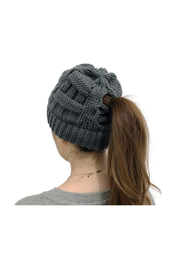 JFAN Femmes Tricot Chapeau Chaleur dhiver Bonnet Doux Caps Chapeau Queue Cheval Tressée Casquette Taille Unique Beige