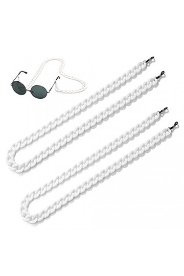 Aabellay Lot de 2 chaînes de lunettes de soleil en acrylique avec cordon torsadé en métal - Blanc