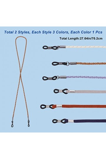 GORGECRAFT 6 Couleurs Chaînes de Lunettes Porte-Sangle de Lunettes Autour du Cou Lanière Réglable Lunettes Chaînes Lunettes d