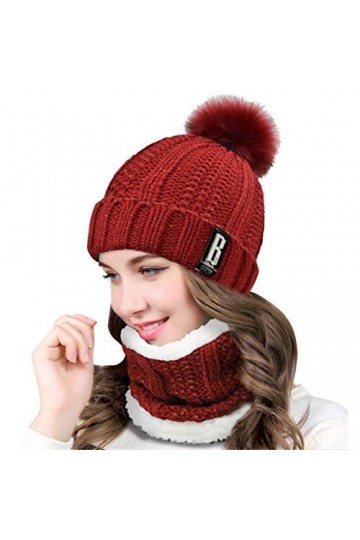 CMTOP Casquette&nbsp;Femme Hiver Avec Pompon Bonnet&nbsp;Echarpe Tube Femme Bonnet de Laine Tricoté Pom Pom Bonnet Avec Polaire Chaud C