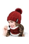 CMTOP Casquette&nbsp;Femme Hiver Avec Pompon Bonnet&nbsp;Echarpe Tube Femme Bonnet de Laine Tricoté Pom Pom Bonnet Avec Polaire Chaud C