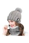 CMTOP Casquette&nbsp;Femme Hiver Avec Pompon Bonnet&nbsp;Echarpe Tube Femme Bonnet de Laine Tricoté Pom Pom Bonnet Avec Polaire Chaud C